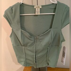 Shosho Hook and Eye Sage Ribbed Corset Crop Top Size Large NWT